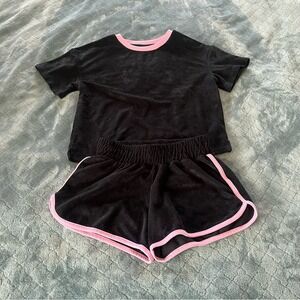 Art Class Girls Black Pink‎ Trim Velour Lounge Set Pajamas Size L 10 12